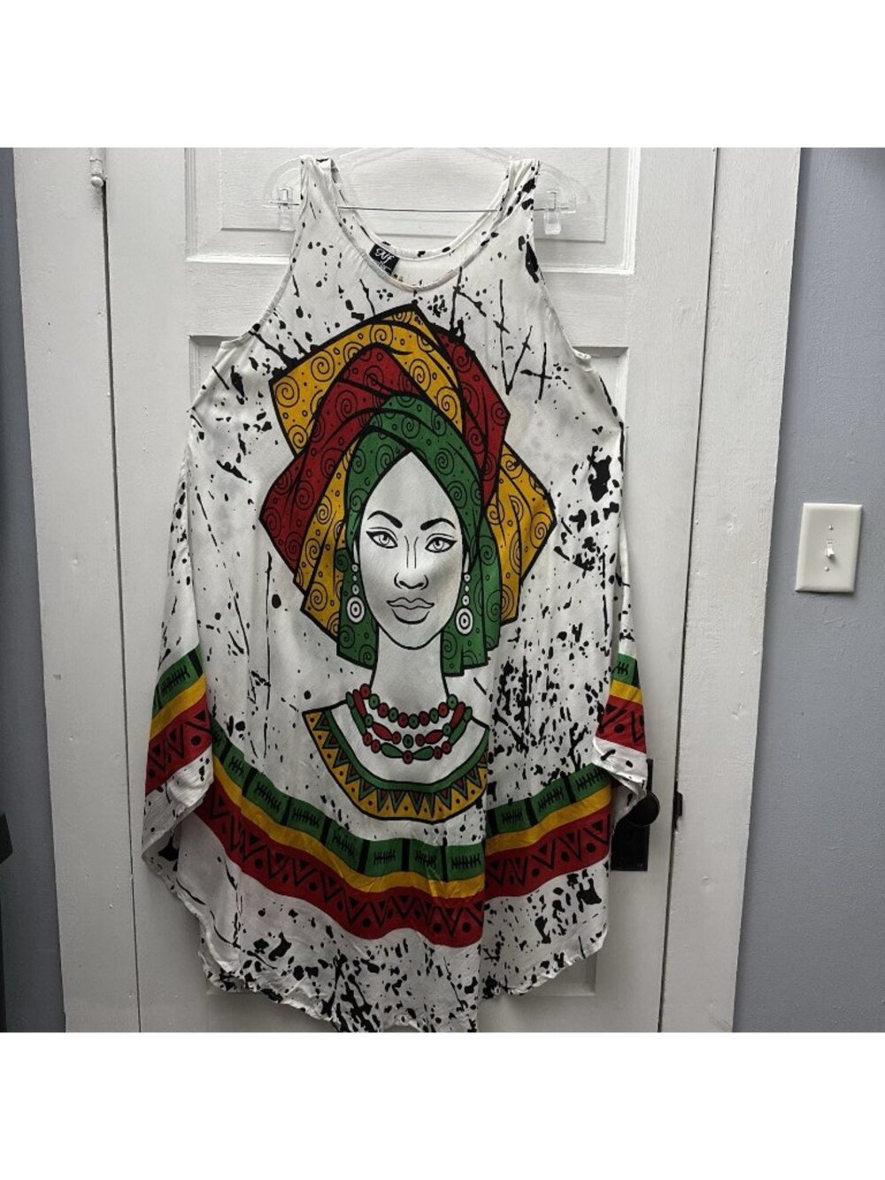 NF Free Size Graphic Midi Dress White Rasta Print Sleeveless Oversized